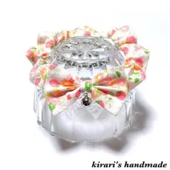 No.91 猫の首輪(花といちご・アイボリー×オレンジ)サイズ調整可能