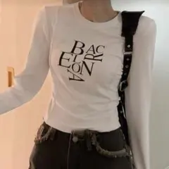 【SHEIN】短丈トップス/クルーネック/長袖Tシャツ/ホワイト/XL