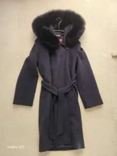 ネイビー ファー付きロングコート