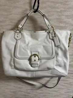 極美品 コーチ ハンドバッグ アイボリー ペブルドレザー 肩掛け 