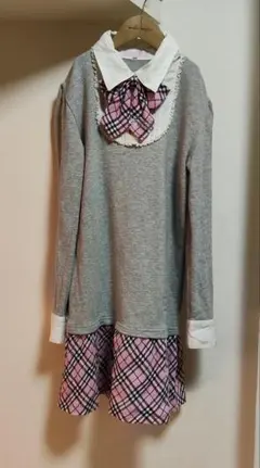 グレー×チェックの可愛いワンピース 150