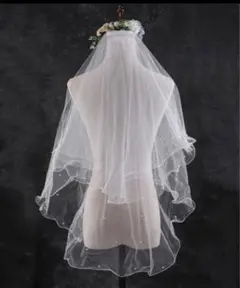 ウェディングベール 二段フリル パール付き