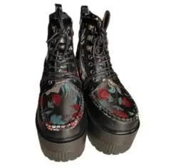 YOSUKE 花柄刺繍 黒　厚底ハイカットブーツ
