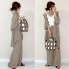 2L パンツスーツ セットアップ ワイドパンツ スーツ カーディガン c2