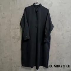 Needles　アンゴラ混　ロゴ刺繍　作務衣コート　ノーカラー　ロング　ネイビー Needles アンゴラ混 ロゴ刺繍 作務衣コート ノーカラー ロング