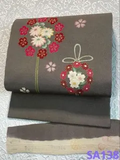 岡重謹製 京友禅 九寸名古屋帯 花薬玉 金彩 浜ちりめん 正絹 SA138 