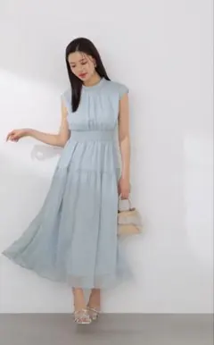 希少デザイン 5 美品 プリーツプリーズ フリンジ ワンピース ライトブルー 希少デザイン 5 美品 プリーツプリーズ フリンジ ワンピース ライト