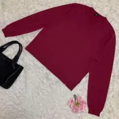 極美品　ヒューゴボス　Ｖネックニット　エンジ　スリムフィット　ウール　メンズ　L