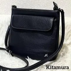 美品 ✨Kitamura キタムラ ショルダーバッグ レザー　Kロゴ　ネイビー