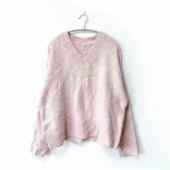 アダプトリテイリング【L】長袖ニット セーター ピンク Vネック ゆったり 秋冬
