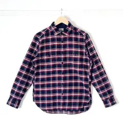 【美品】グリーンレーベル 紺×赤チェックフランネルシャツ M メンズ 長袖 綿
