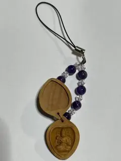 【新品未使用】勢至菩薩（せいしぼさつ） 木製仏像ストラップ アメジストと水晶