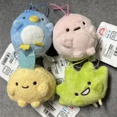 すみっコぐらし ばんざい ゴムひも付き マスコット ぬいぐるみ 4点セット②