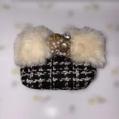 【ファー×ツイード×ビジュー】装飾ポーチ／小物入れ