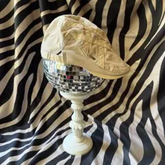 ハンチングキャップ ベージュ チェック切替 レトロ ヴィンテージ風