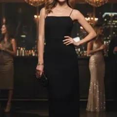 Urs　リネンライク Iラインキャミワンピース　スリム　黒　Ｓサイズ