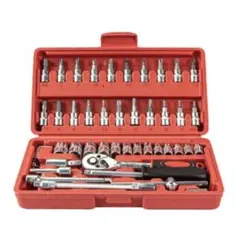 ソケットレンチセット 46点 工具セット ラチェットレンチ DIY 整備 レッド