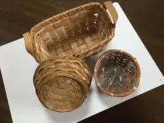 竹の手編み籠　竹編バスケット　昭和レトロ　竹籠　竹細工　古道具　小物入れ　3点！