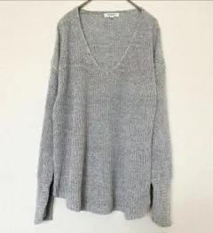【PLST】レディースリブニットセーター（М）デザインニット グレー Ｖネック