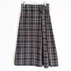 ロペピクニック ロングスカート チェック ブラウン系 バックル付き フェミニン