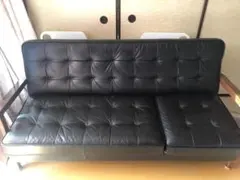 黒 合成皮革 3人掛けソファ