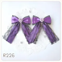 リボン ヘアクリップ 紫 パープル ハート 黒 量産型 地雷 ロリータ ゴスロリ