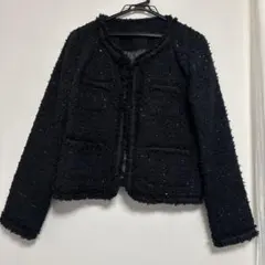 ラメ入り黒ノーカラージャケット