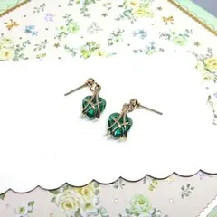 No.166☆ハート（グリーン） ピアス イヤリング マスクチャーム