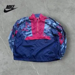 【K56】90s NIKEナイキ銀タグナイロンハーフジッブプルオーバーピンク×紺