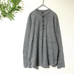 UNIQLO ユニクロ ワッフルカットソー ロンT M グレー ハーフボタン
