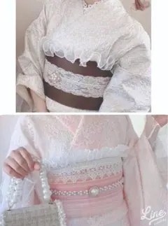 レディース　浴衣　フリル　パール オーガンジー　帯揚げ　ホワイト　袴　振袖