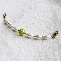 羽織紐(ハンドメイド)和柄の小花　クリアー黄緑