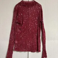 美品✨MANGOPOP 赤 星柄グリッター シアー長袖Tシャツ【 Mサイズ】