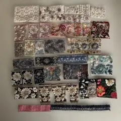 インド刺繍リボン 細かいハギレ35枚+レース ギンガムチェックリボン