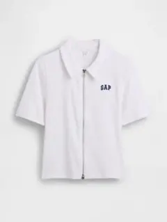 完売品 GAP ダブルジップ リブ ロゴ ポロシャツ ホワイトのサムネイル