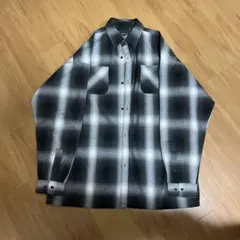 SUGGESTION グレー ブラック チェックネルシャツ LL