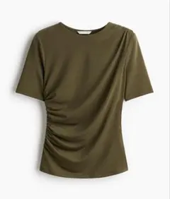 H&M サイドギャザー 半袖カットソー カーキのサムネイル
