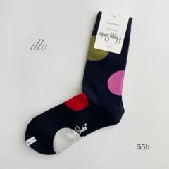 人気柄！ハッピーソックス　レディース　靴下　ドット　カラフル　濃紺　おしゃれ