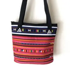 トートバッグ ストライプ パッチワーク エスニック調バッグ 肩掛バッグ 未使用￼