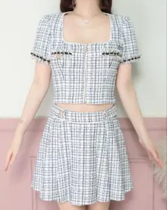 an チェック柄ツイードセットアップ　M