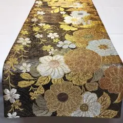 袋帯リメイク テーブルランナー☆大きな花と流水文 キラキラ☆31×148cm