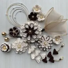 つまみ細工髪飾り　茶色　成人式　卒業式　結婚式　前撮り　入学式