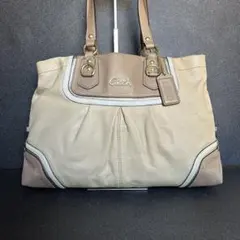 COACH アシュレイ レザー バッグ ベージュ ブラウンバイカラー
