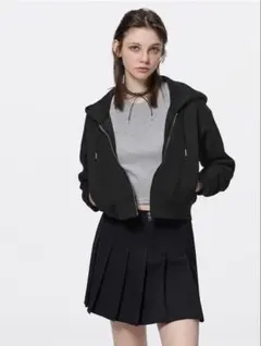 GU ダブルフェイスフルジップパーカ ブラックＬ