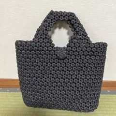 ハンドメイド かごバッグ ブラック 編み込み