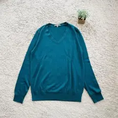 【ユニクロ】エクストラファインメリノリラックスフィットVネックセーター 藍色