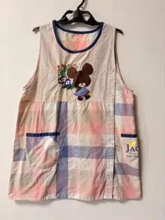 大人気♡くまのがっこう エプロン2点セット　チェック柄刺繍エプロン M〜Lサイズ