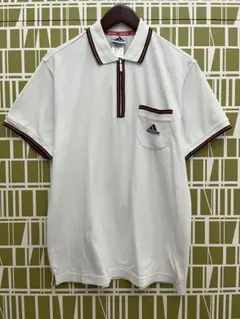 【90sヴィンテージ】アディダス ハーフジップ ポロシャツ L 白 レトロ古着