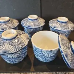 茶碗蒸し　蓋付き　皿付き　5個セット　昭和レトロ