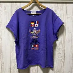 adidas デサント　90s 刺繍　半袖スウェット　国旗　レトロ　Lサイズ
